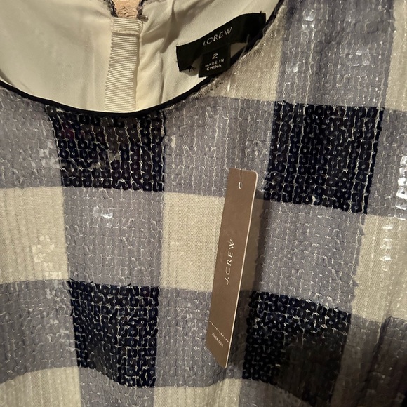 Navy/white sequined gingham J Crew dress NWT fully lined back zipper - Picture 3 of 4